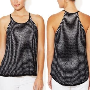 Eileen Fisher Black Organic Cotton Boucle‎ Stripe Racerback Tank Size Medium